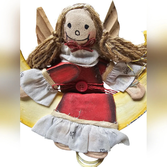 Vintage Silvestri Handcrafted Angel on Crescent Moon Tree Topper Christmas - Picture 3 of 8